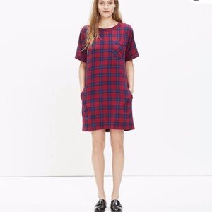 Madewell short-sleeve dress | edina plaid | XS | Pockets | Red & Navy |